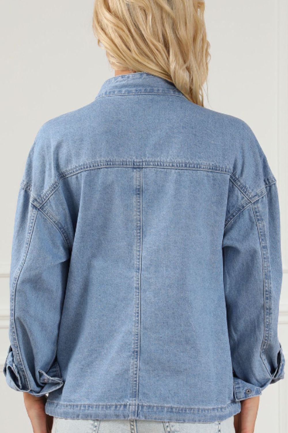 Drawstring Snap Down Denim Jacket with Chest Pockets - Little Miss Vanilla