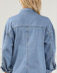 Drawstring Snap Down Denim Jacket with Chest Pockets - Little Miss Vanilla