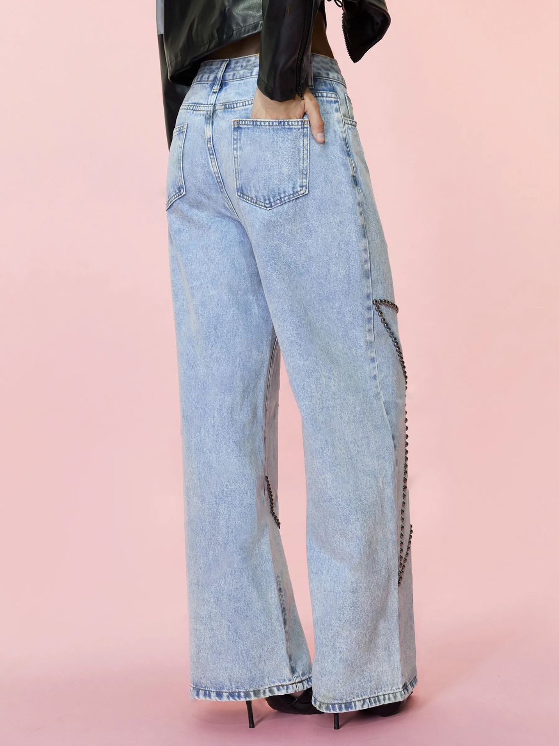 Studded Star Straight Jeans with Pockets - Little Miss Vanilla