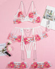 Wholesale Blossom Embroidery Mesh Underwire Lingerie Set