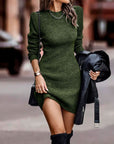 Autumn/Winter Solid Color Round Neck Long Sleeve Sexy Sweater Dress