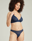 The Sheer Deco Barely There Thong Navy