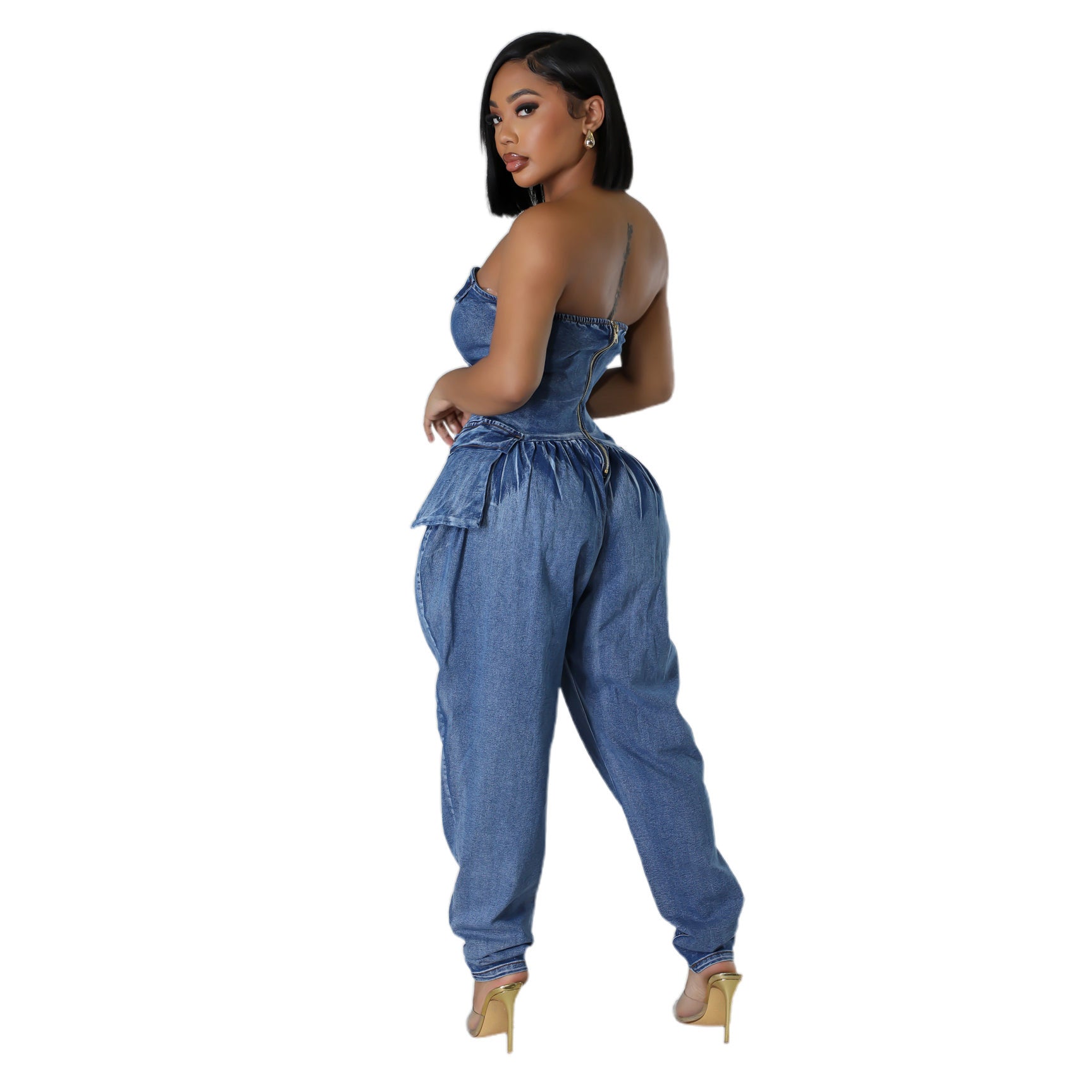 Women's Tube Top High Elastic Fashion Denim Jumpsuit - Little Miss Vanilla