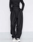 Black Suit Draping Casual Wide-leg Pants