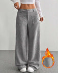 Loose Solid Color Pocket Mop Wide Leg Pants