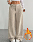 Loose Solid Color Pocket Mop Wide Leg Pants