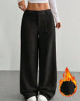 Loose Solid Color Pocket Mop Wide Leg Pants