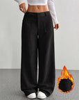 Loose Solid Color Pocket Mop Wide Leg Pants