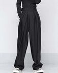 Black Suit Draping Casual Wide-leg Pants