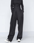 Black Suit Draping Casual Wide-leg Pants