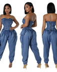 Women's Tube Top High Elastic Fashion Denim Jumpsuit - Little Miss Vanilla