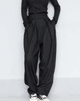 Black Suit Draping Casual Wide-leg Pants