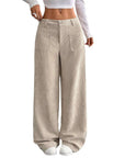 Loose Solid Color Pocket Mop Wide Leg Pants