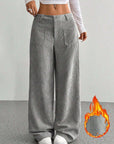 Loose Solid Color Pocket Mop Wide Leg Pants