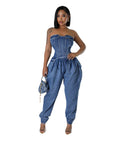 Women's Tube Top High Elastic Fashion Denim Jumpsuit - Little Miss Vanilla