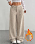 Loose Solid Color Pocket Mop Wide Leg Pants