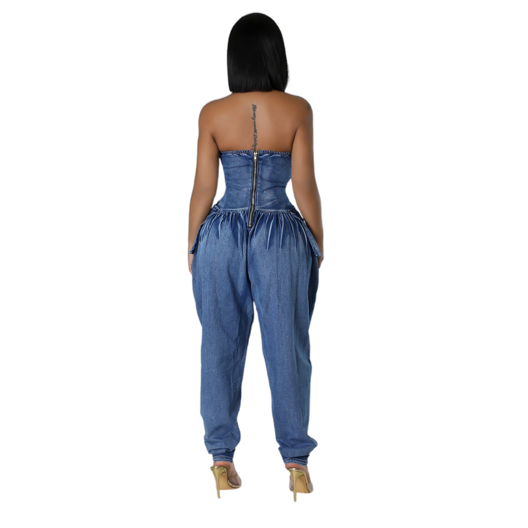 Women's Tube Top High Elastic Fashion Denim Jumpsuit - Little Miss Vanilla