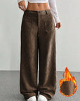 Loose Solid Color Pocket Mop Wide Leg Pants