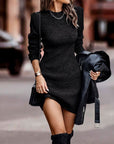 Autumn/Winter Solid Color Round Neck Long Sleeve Sexy Sweater Dress