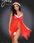 YesX YX947 3pc Red/White Hat, Babydoll & Thong