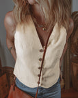 White Slim Fit Buttoned V Neck Vest - Little Miss Vanilla