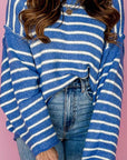 Plus Size Striped Round Neck Dropped Shoulder Sweater - Little Miss Vanilla