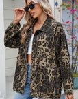 Leopard Button Up Drop Shoulder Denim Jacket - Little Miss Vanilla