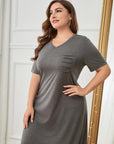 Plus Size Pocketed V-Neck Short Sleeve Lounge Dress - Little Miss Vanilla