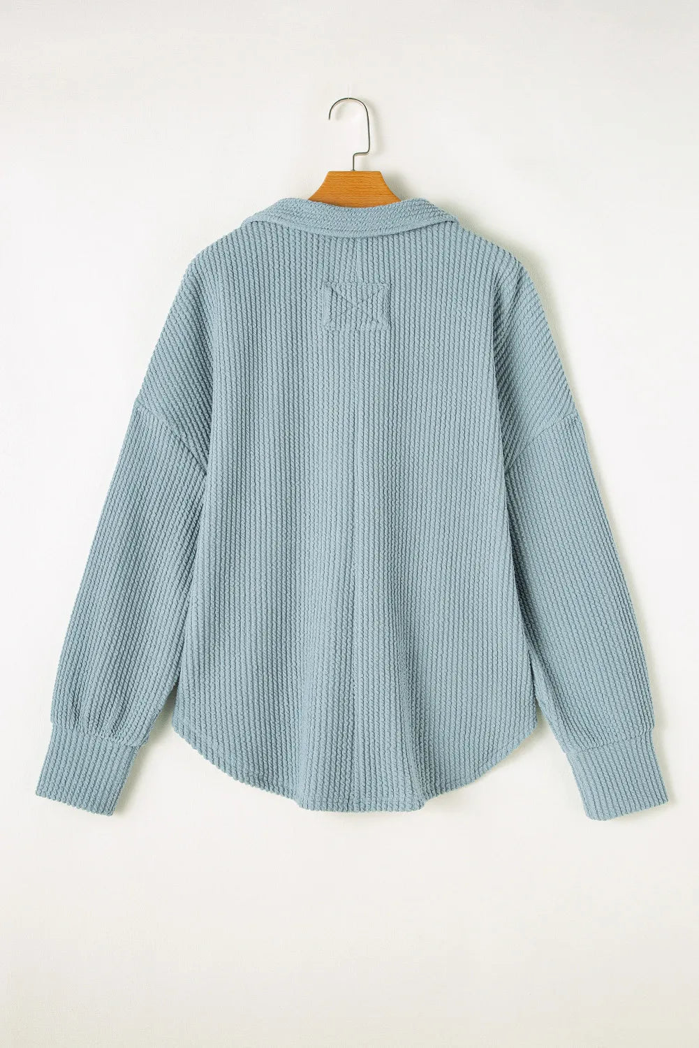 Plus Size Textured Johnny Collar Long Sleeve Sweatshirt - Little Miss Vanilla