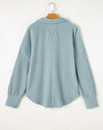 Plus Size Textured Johnny Collar Long Sleeve Sweatshirt - Little Miss Vanilla