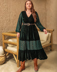 Plus Size Lace Patchwork V-Neck Balloon Sleeve Midi Dress - Little Miss Vanilla