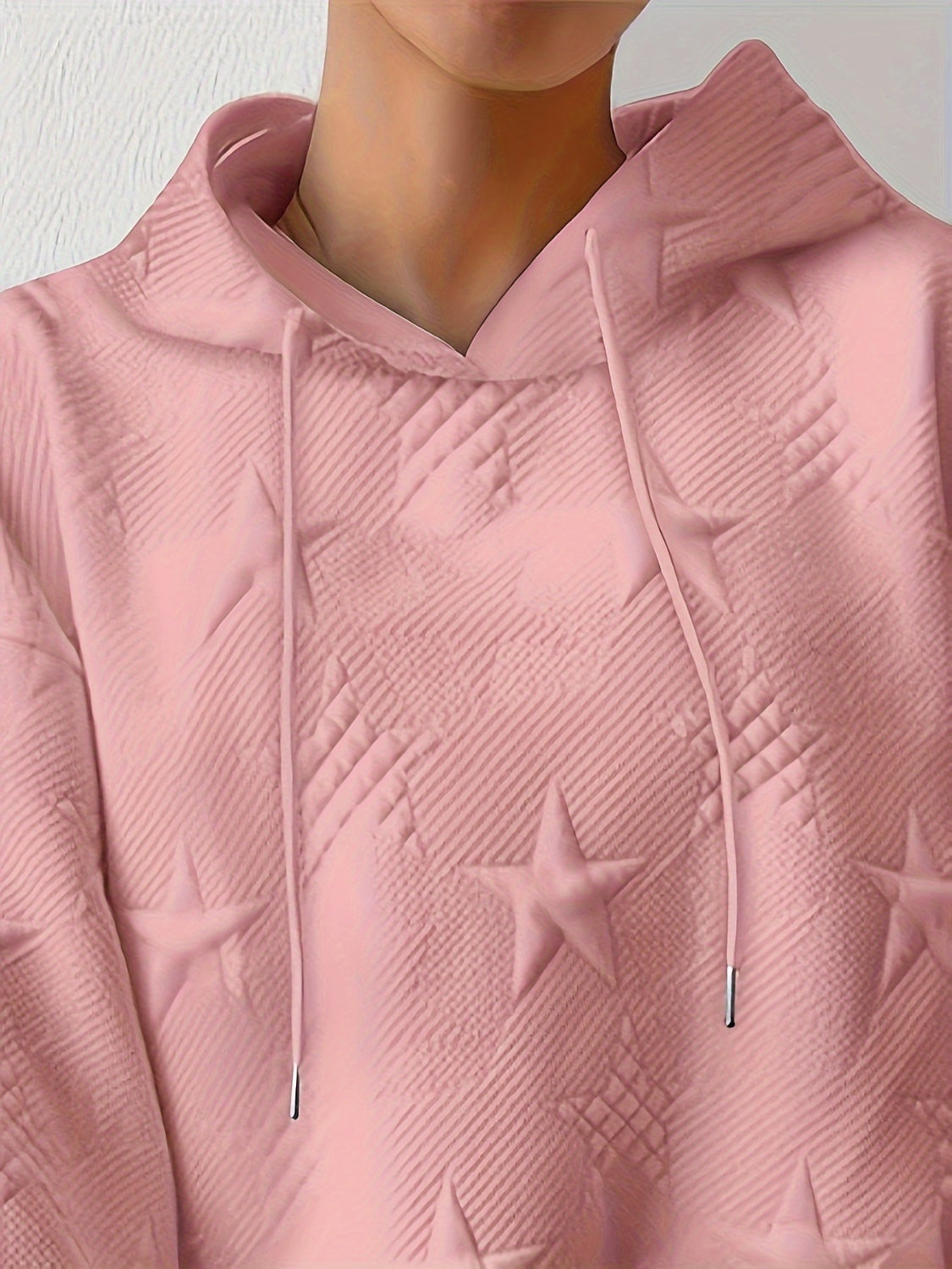 Plus Size Star Texture Long Sleeve Drawstring Hoodie - Little Miss Vanilla