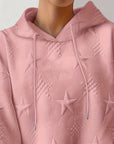 Plus Size Star Texture Long Sleeve Drawstring Hoodie - Little Miss Vanilla