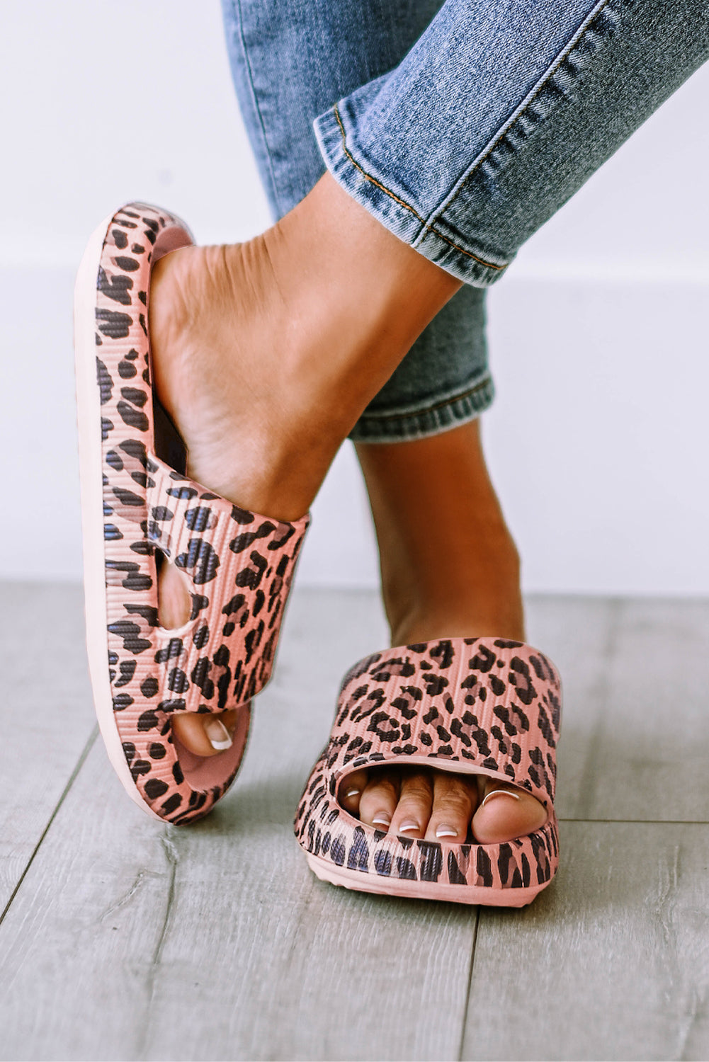 Pink Leopard Print Thick Sole Slip On Slippers - Little Miss Vanilla