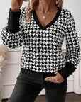 Houndstooth V-Neck Long Sleeve T-Shirt - Little Miss Vanilla