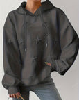 Plus Size Star Texture Long Sleeve Drawstring Hoodie - Little Miss Vanilla