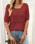 Mandy Openwork Round Neck Half Sleeve Knit Top - Little Miss Vanilla