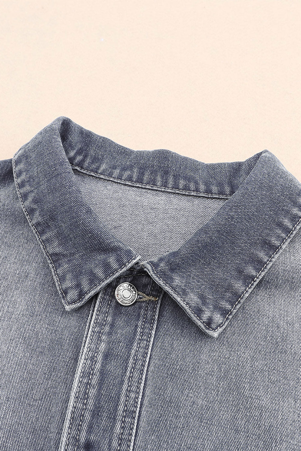 Gray Chest Pockets Drop Shoulder Loose Denim Jacket - Little Miss Vanilla