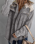 Gray Color Block Button Down Hooded Corduroy Jacket - Little Miss Vanilla