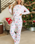 White Christmas Pattern Long Sleeve Top and Wide Leg Pants Set - Little Miss Vanilla