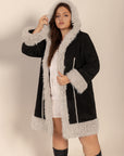 Plus Size Fuzzy Trim Open Front Long Sleeve Hooded Coat - Little Miss Vanilla