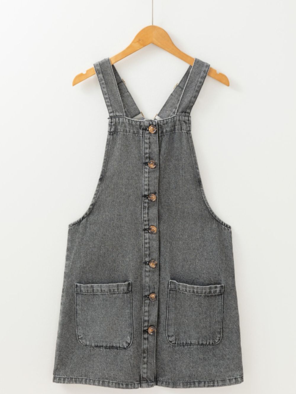 Wide Strap Button Down Denim Overall Dress - Little Miss Vanilla