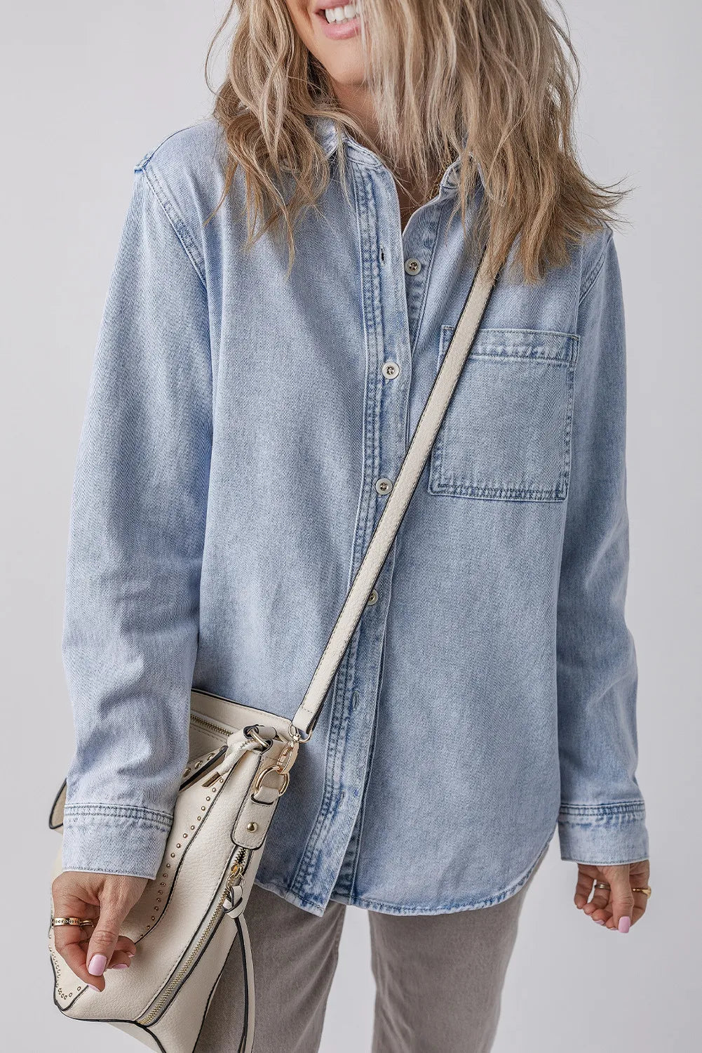 Pocketed Collared Neck Denim Top - Little Miss Vanilla