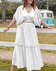 Plus Size Tassel Smocked V-Neck Half Sleeve Dress - Little Miss Vanilla