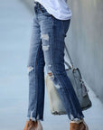 Distressed Raw Hem Jeans with Pockets - Little Miss Vanilla