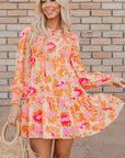 Orange Abstract Print Smocked Lantern Sleeve Ruffle Mini Dress - Little Miss Vanilla