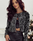 Black Sequined Open Front Cropped Jacket - Little Miss Vanilla