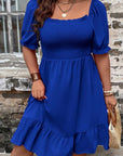 Plus Size Smocked Square Neck Short Sleeve Dress - Little Miss Vanilla