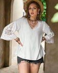 Plus Size Lace Detail V-Neck Three-Quarter Sleeve Blouse - Little Miss Vanilla