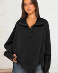 Exposed Seam Side Slit Long Sleeve Sweatshirt - Little Miss Vanilla